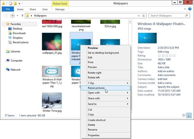 Start Resize image on windows 8 Start Resize image on windows 8