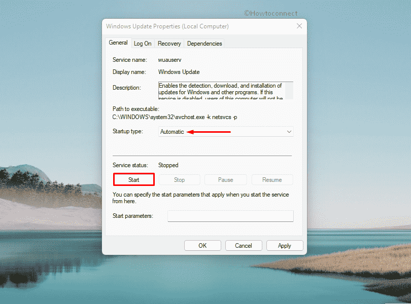 Start Windows Update service