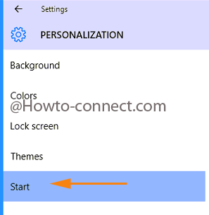 Start at the left fringe of Personalization category in Windows 10