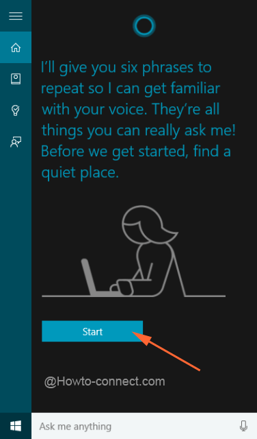 Start button to repeat the six phrases in Cortana