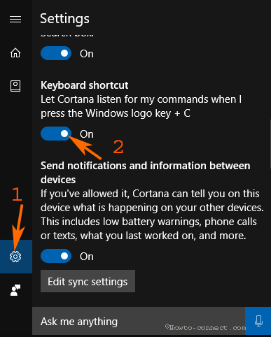 Step 2 Enable Cortana Keyboard Shortcut to Listen Commands Windows 10