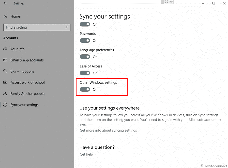 Sync Other Windows settings