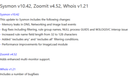 Sysmon v10.42, Zoomit v4.52, Whois v1.21 - Sysinternals Update Dec. 2019