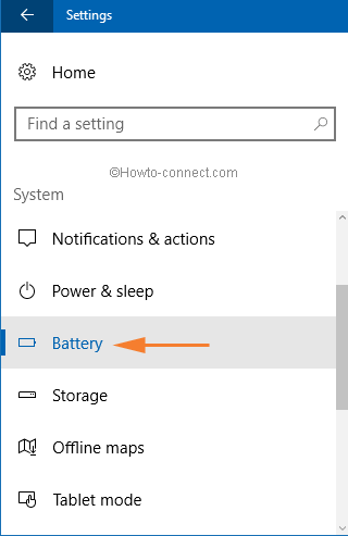 battery in settings