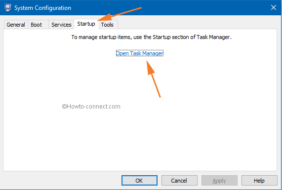 System Configuration Startup tab Open Task Manager