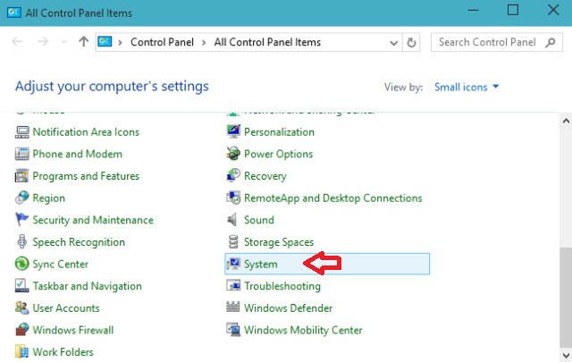 System icon of Control Panel in windows 10