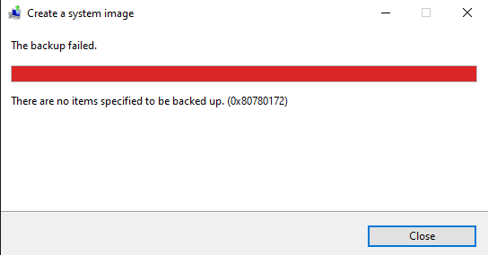 System image backup error 0x80780172