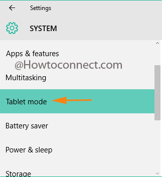 Tablet mode under System category of Settings window in Windows 10 operating system