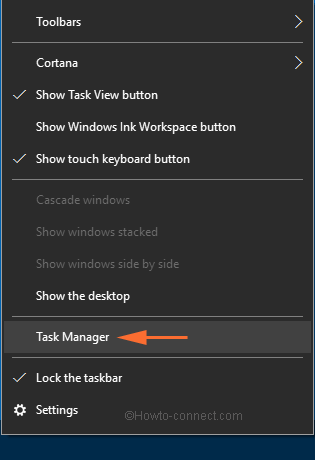 task manager option in taskbar right click menu