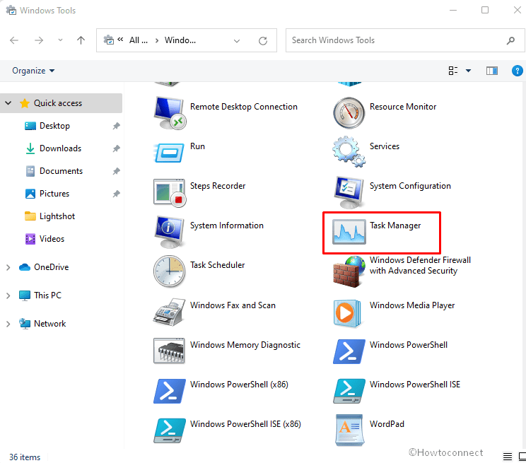 Task Manager in windows tools folder