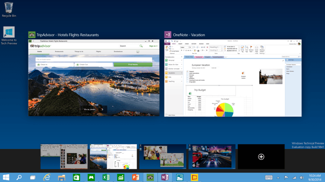 Technical Preview Virtualdesktop )Windows 10 - Start Menu Returns, Task View, Multi Desktop Enter