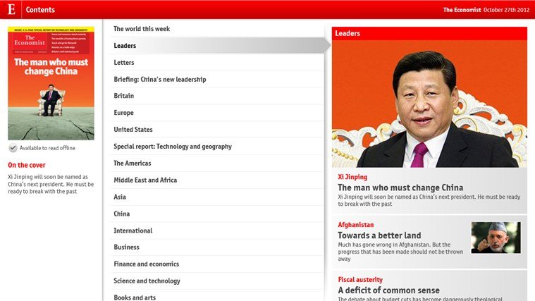 the economist app main page
