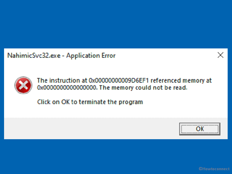 The Instruction at 0x00 referenced memory at 0x00. The memory could not be written