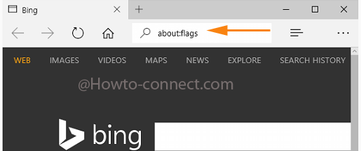 The address bar of the Edge in Windows 10 Build 10547 to Turn on VP9 Codec in Edge on Windows 10