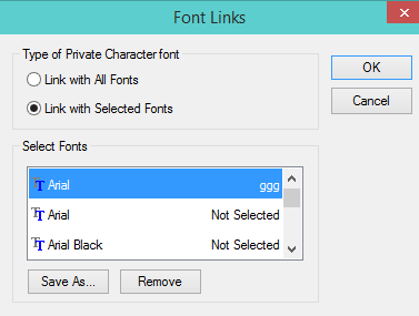 character with your selected fonts and Ok button