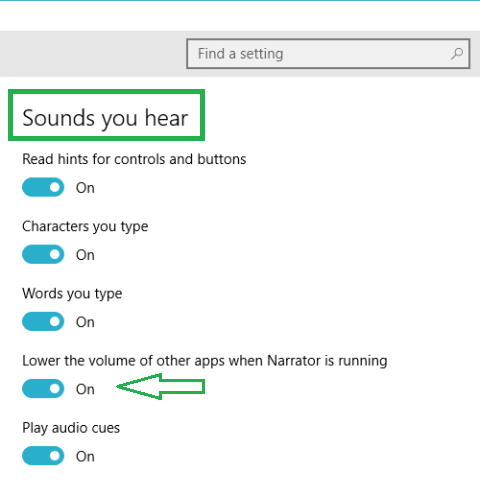 Lower the Volume of Other Apps When Narrator is Running in Windows 10