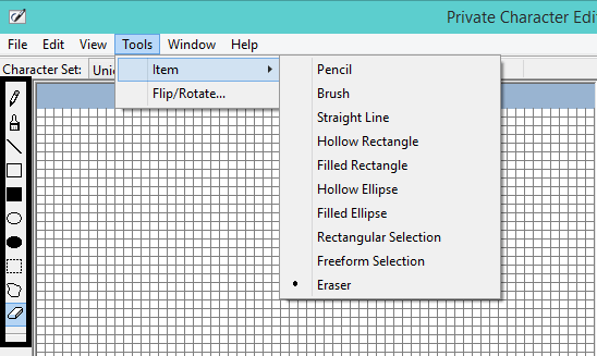 Tool Menu in Private Character Editor Tool Menu in Private Character Editor
