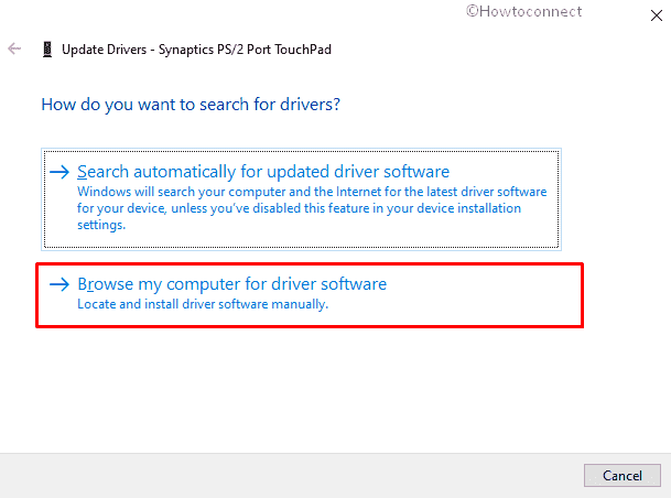 Touchpad Settings Reset to Default-browse my computer for driver software