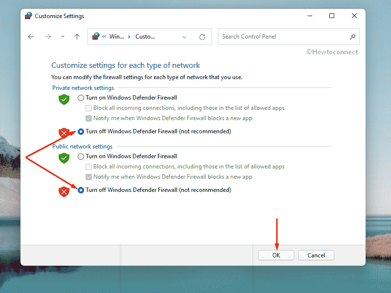 Turn off Windows Defender Firewall