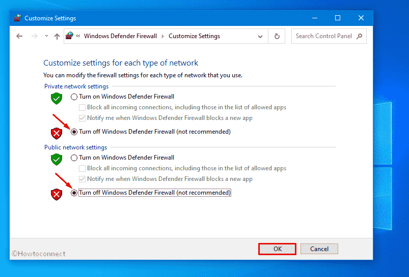 Turn off Windows Firewall