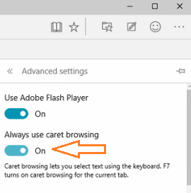 enable caret browsing on microsoft edge