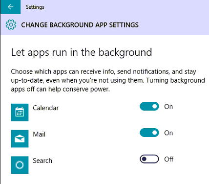 Turn on or off background app settings