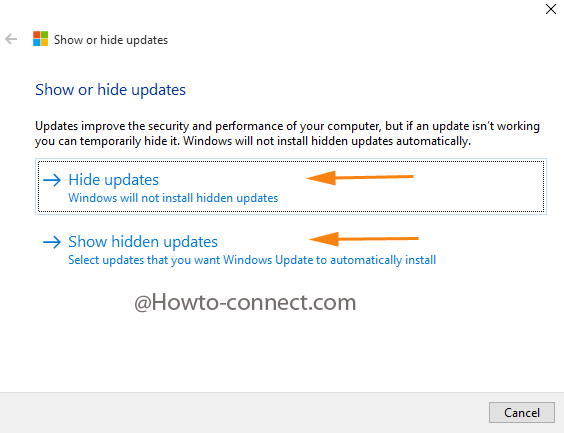 Two options under Hide updates or Show Hidden updates