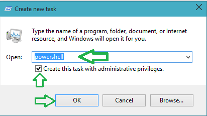 Type the name of the program PowerShell