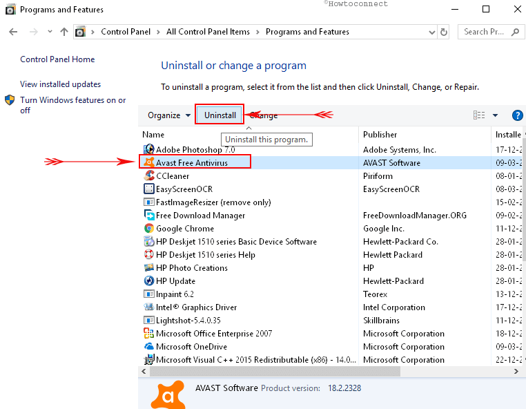 Uninstall Avast in Windows 10 through Control Panel Pic 8