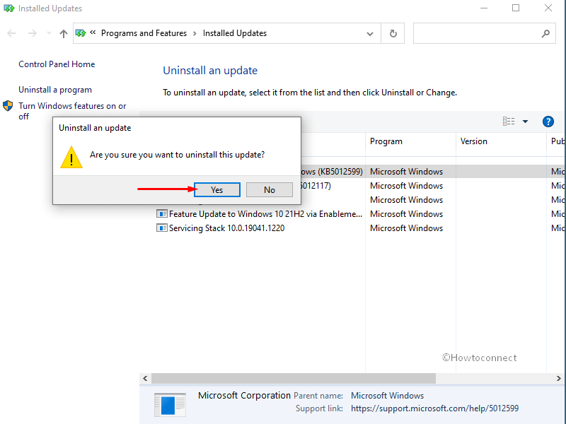 Uninstall KB5012599