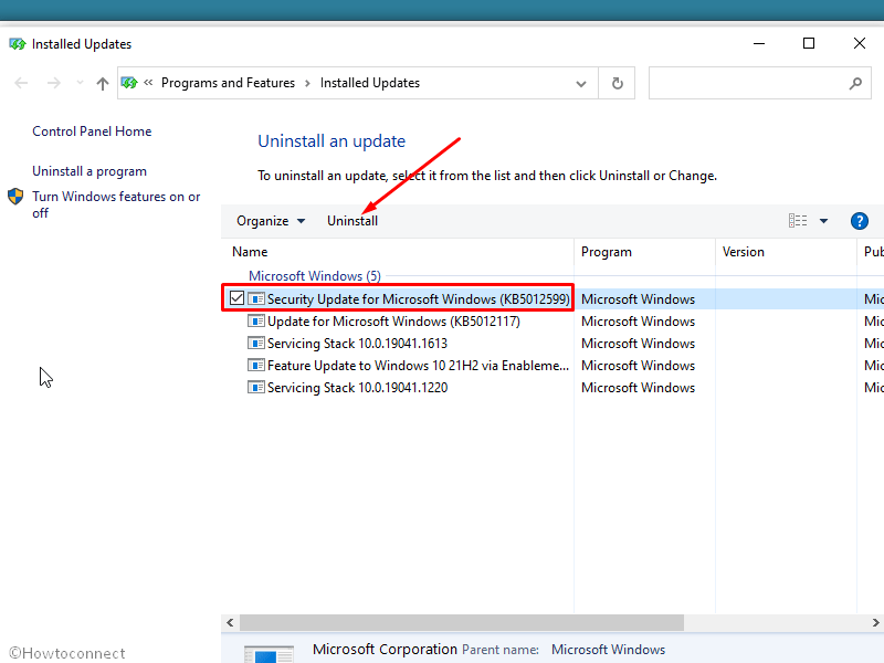 Uninstall Windows update