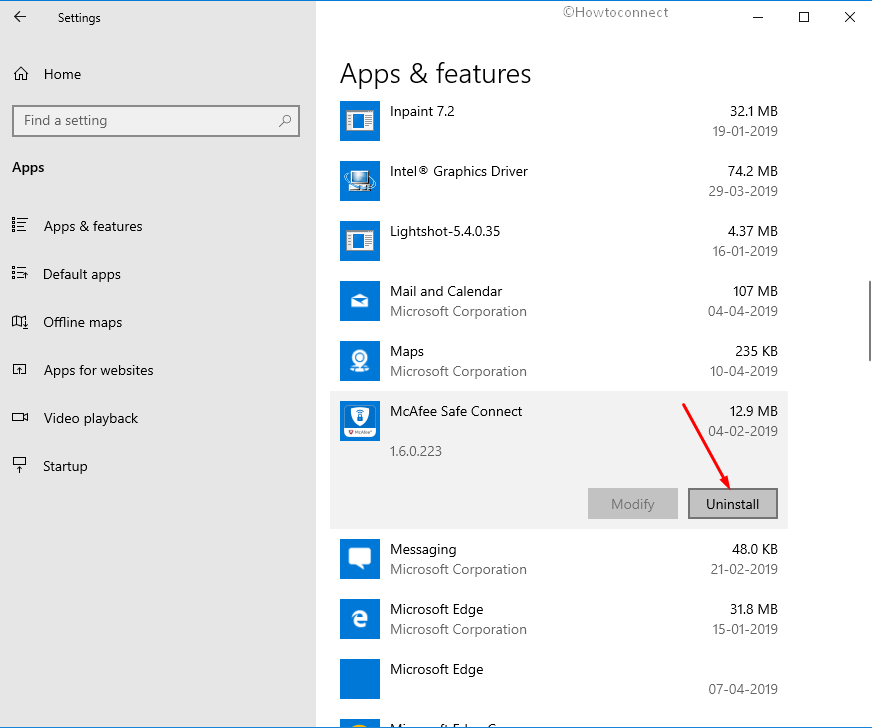 Uninstall antivirus Apps & features