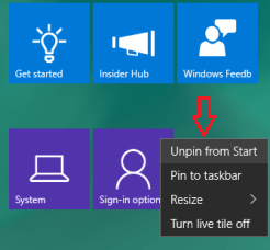 Unpin seetings or settings categories from Start Unpin seetings or settings categories from Start