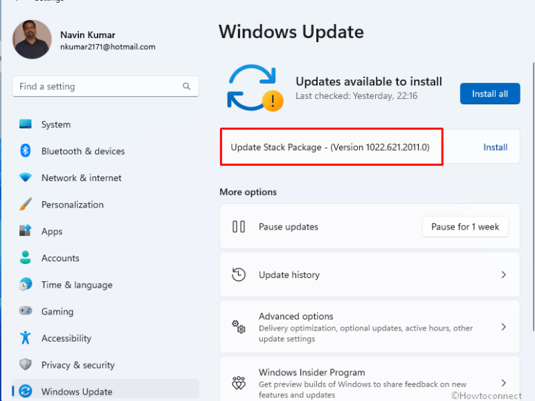 Update Stack Package Version 1022.621.2011.0 to Windows 11 Insider Dev