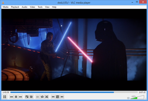 VLC DVD video play in window 8