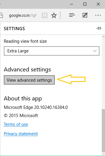 View advanced settings-button-on-Edge