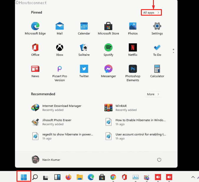 View all apps of start menu