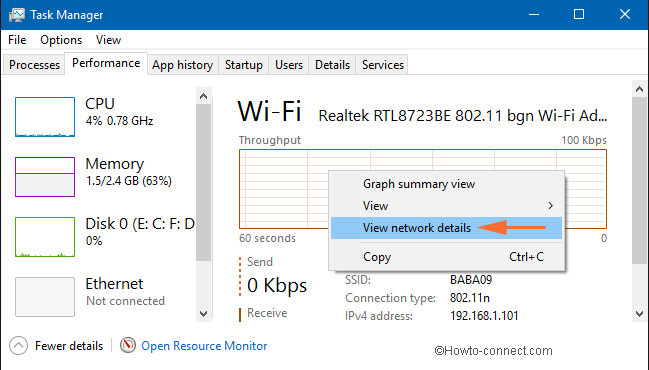 View network details in Task Manager Window