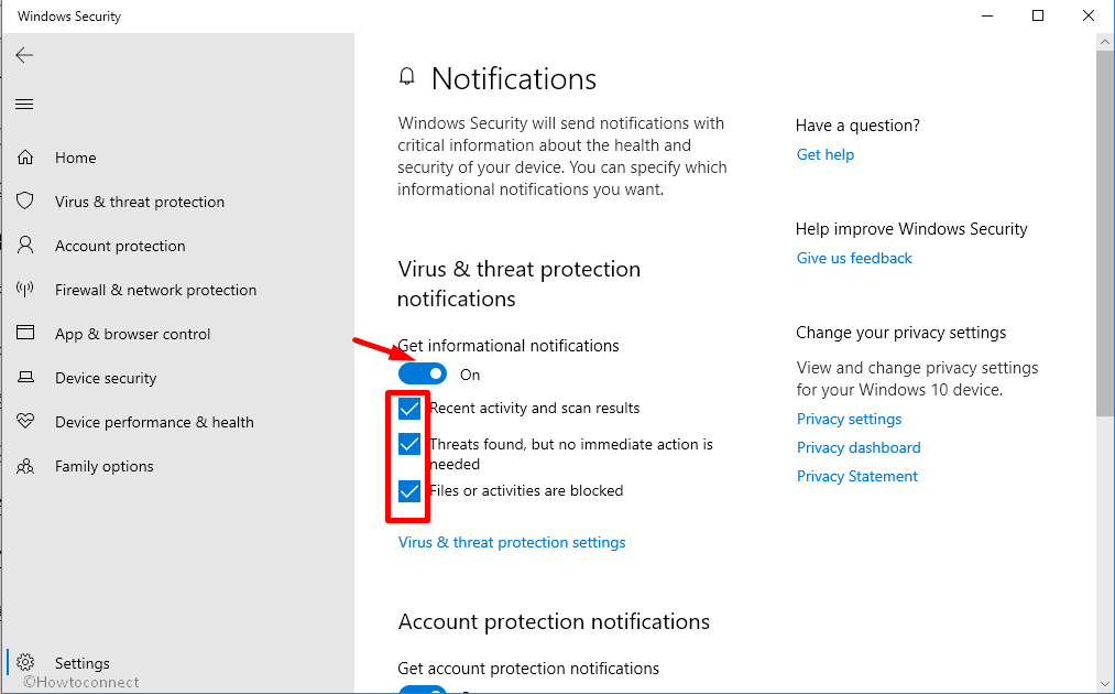 Virus & threat protection notifications