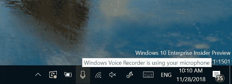 Windows 10 1903 App using microphone notification