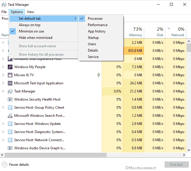 Windows 10 1903 - Default tab in Task manager