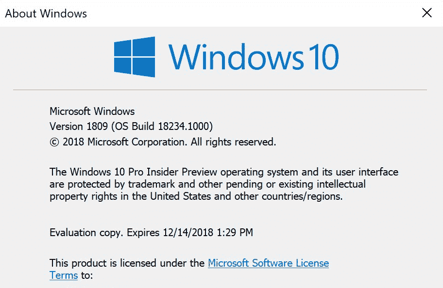 Windows 10 Build 18234 (19H1) for Skip Ahead