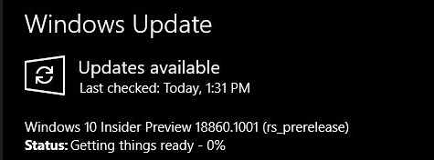 Windows 10 Build 18860 20H1