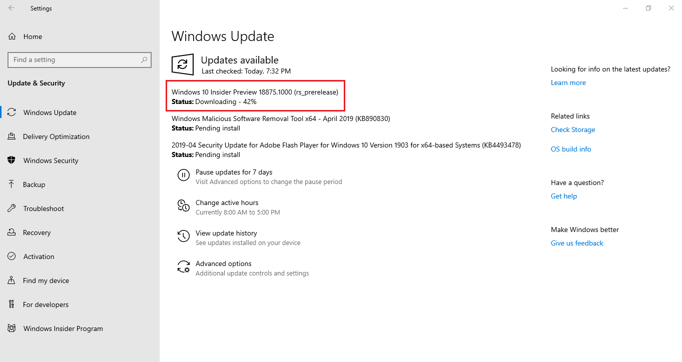 Windows 10 Build 18875 20H1