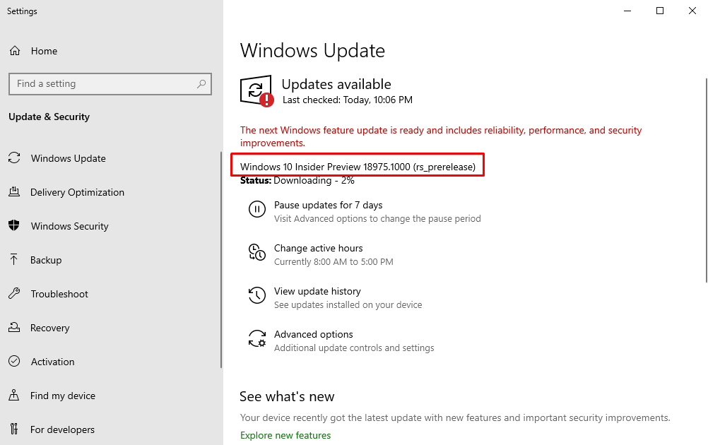 Windows 10 Build 18975
