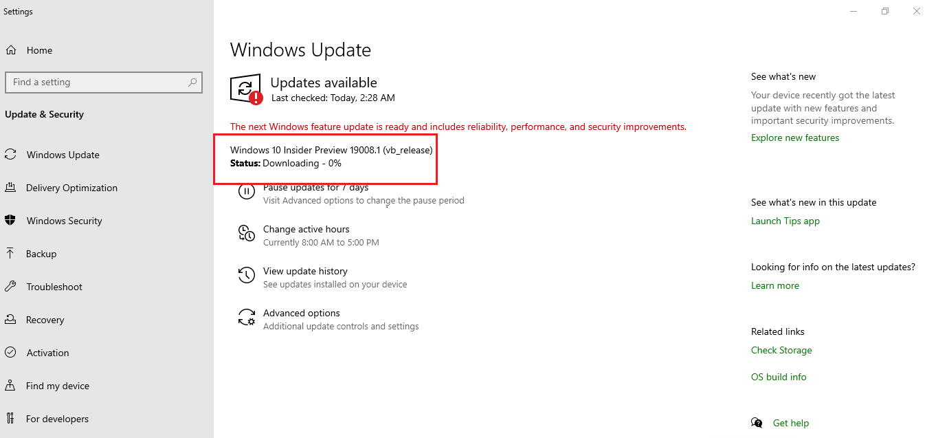 Windows 10 Build 19008