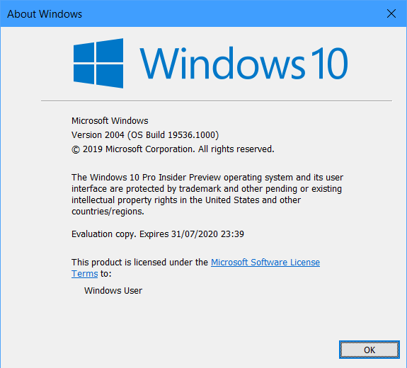 Windows 10 Build 19536 20H2 Released in Fast Channel