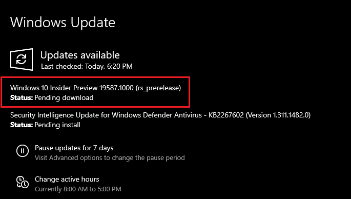 Windows 10 Build 19587 Changelog