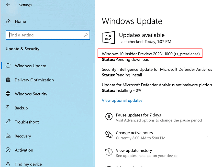 Windows 10 Build 20231.1000 (rs_prerelease)