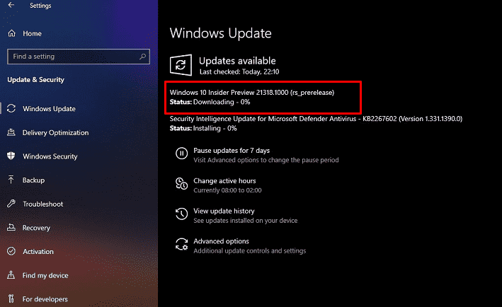 Windows 10 Build 21318.1000